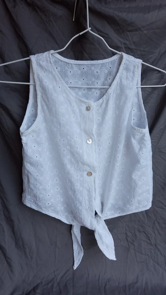 Petit Haut Sans Manches Blanc Coton Broderie Anglaise 10/12 Ans - Photo 2/4