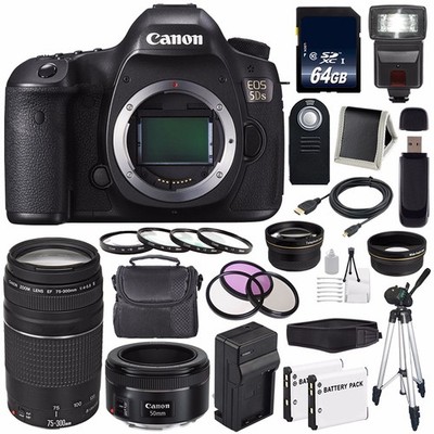 Canon EOS 5DS DSLR Camera (International Model) 0581C002 + Canon EF 75-300 III+