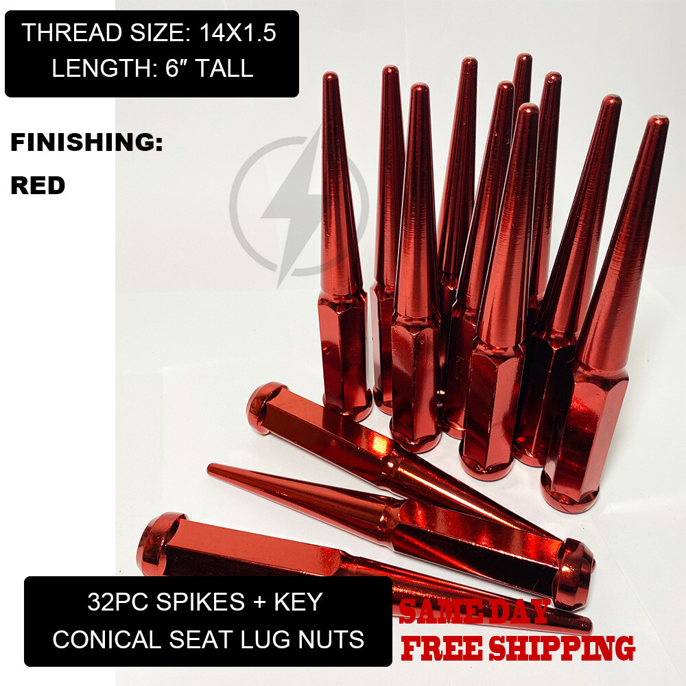 FIT GMC SAVANA SIERRA 2500 3500 HD DUALLY SPIKE LUG NUTS 6" 14x1.5 RED