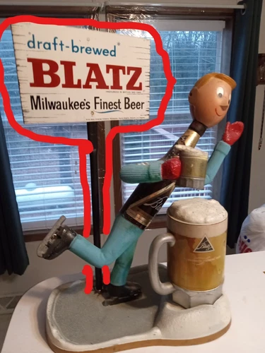 Vintage BLATZ   ICE SKATER Reproduction Sign with Post Milwaukees Finest Beer !