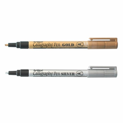 Artline Metallic Calligraphy Pen Gold Silver Colour Ink 2.5mm Chisel