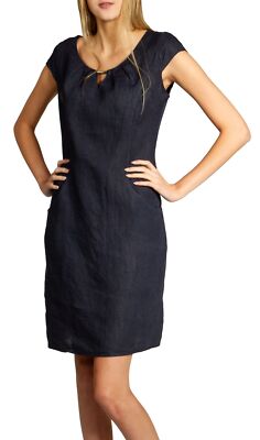 Caspar SKL020 Damen Sommerkleid Leinenkleid leicht knielang elegant Metallspange