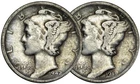 1942 S & 1943 D Mercury Silver Dime F 90% Silver 10c Fine - 2 Coin Set