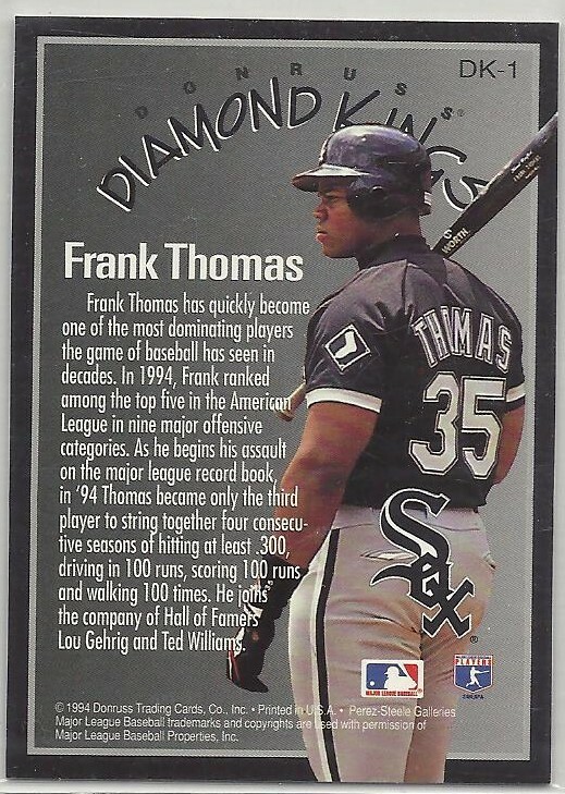 1994 Donruss Diamond Kings Insert Card #DK-1, Frank Thomas