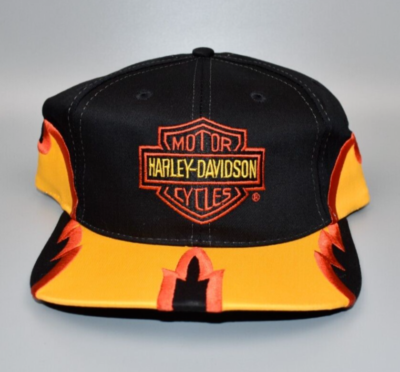 Harley Davidson Motorcycles Fire Brim Vintage Snapback Cap Hat