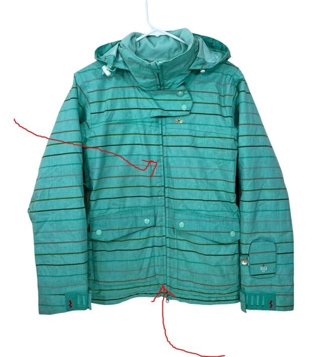 Foursquare Snowboard Women's Size S Hooded Jacket Mint Green Blue Striped - Image 3 of 4