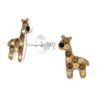 1 Paar Ohrringe Ohrstecker 925 Sterling Silber Braune Giraffe Mit Kristallen