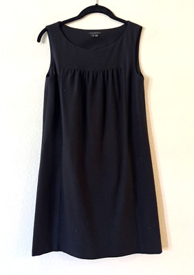 Theory Women's Narda Mini Shift Dress Size 0 Black Stretch Boat Neck Sleeveless