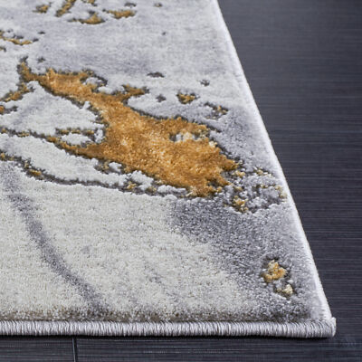 Safavieh Läufer Teppich Lagoon Collection – 60 X 20 Cm, Grau/Gold, Abstraktes Design, Hoch-Tief-Flor Aus Polypropylen/Polyester