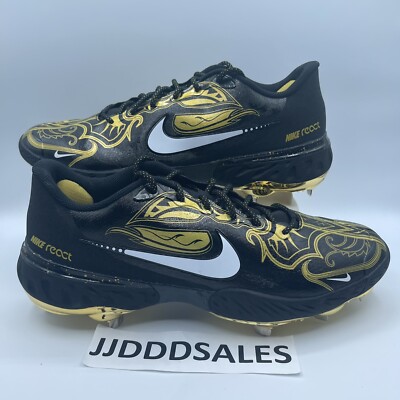 Nike Alpha Huarache Elite 3 Low Premium Black Gold Baseball Cleats Men s Sz 7.5