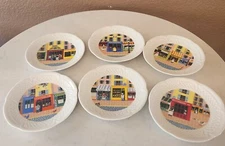 LIMOGES Philippe Deshoulieres Porcelain Charcuterie Cafe Canape Plates- Set of 6