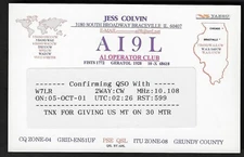 QSL CARD"AI9L,Jess Colvin,AI Operator Club,Grundy Cty,Map",Braceville,IL(Q7437)