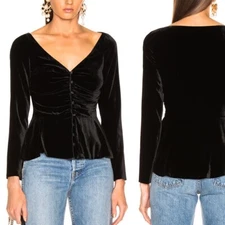 Veronica Beard NWT Sage Velvet Black V-neck Long Sleeve Blouse XS (2)