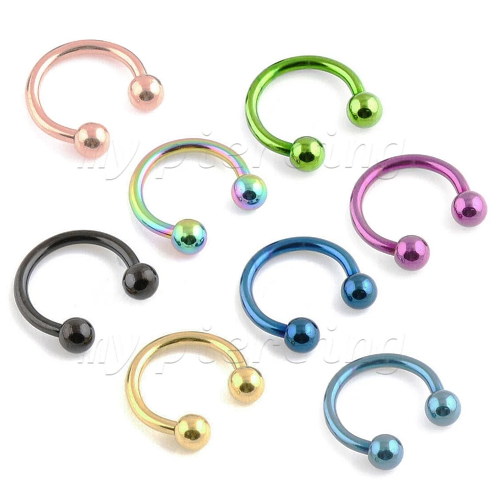 PAIR 16G Anodized Steel Horseshoe Circular Earring Nipple Ring Lip Labret Septum - Image 2 of 4