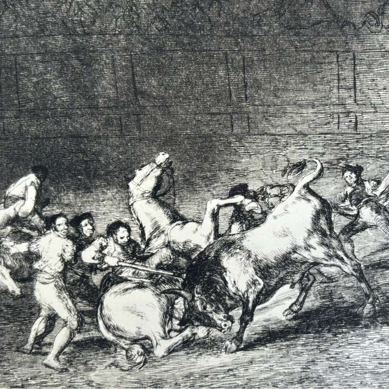 PICADORS, TORO Original Vintage Bellas Artes GOYA España Impresión Años 60’s Impreso Antiguo