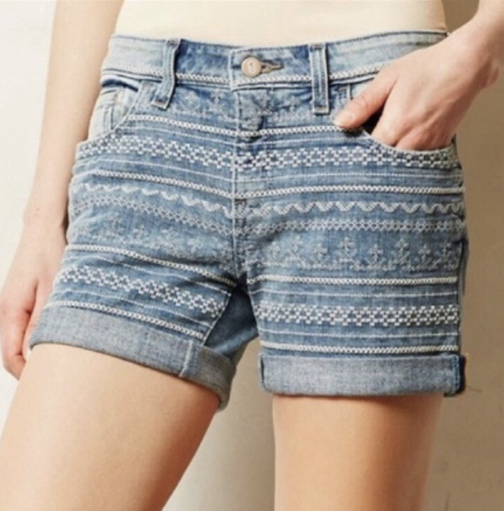 Anthropologie Pilcro embroidered denim jean short 26 2