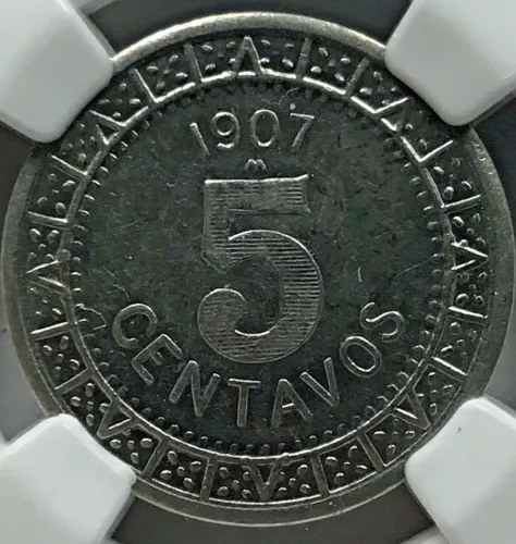 1907 Mexico 5 Centavo NGC AU 58 KM 421 (M674)