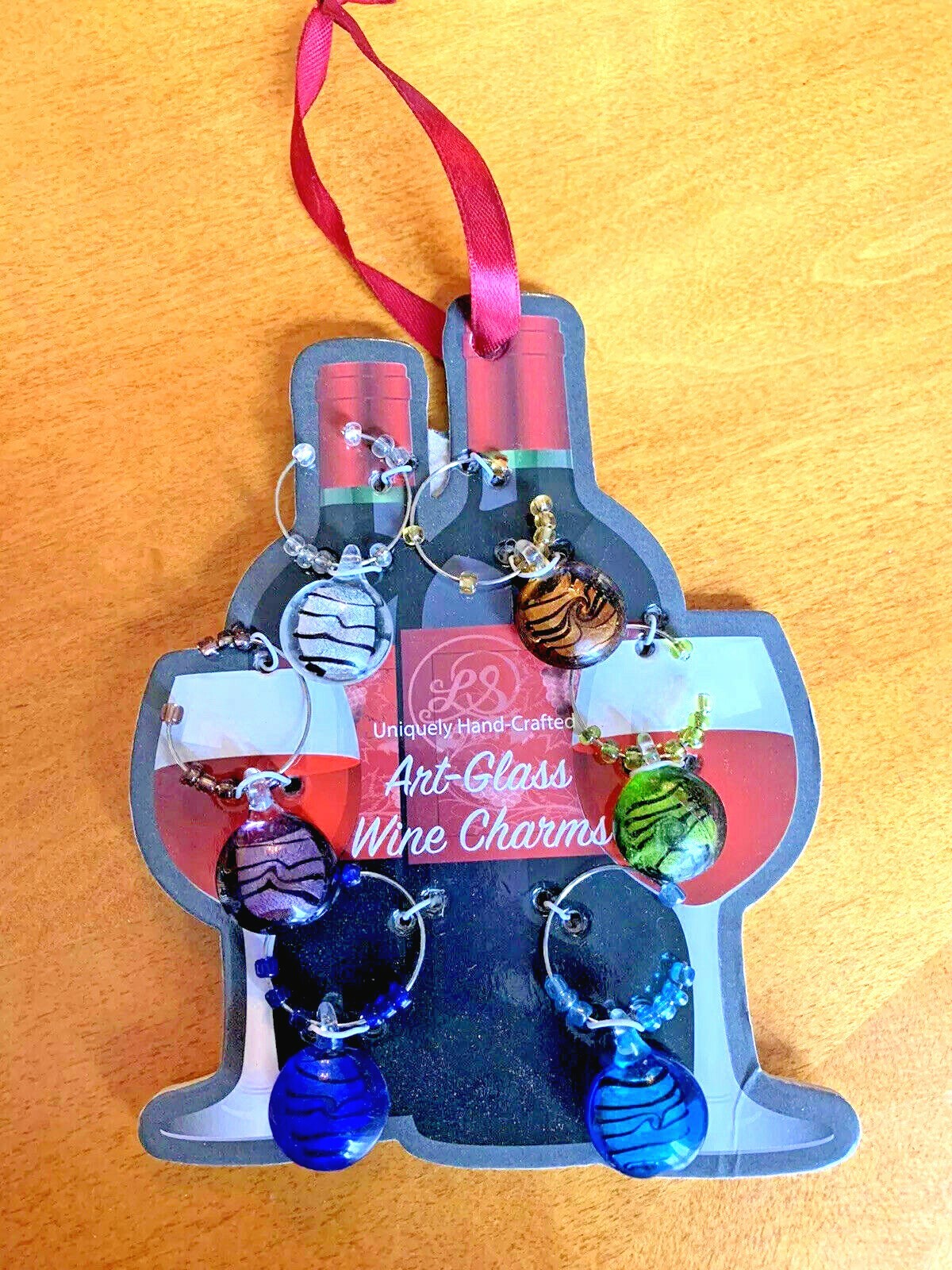 LS ARTS ArtGlass Wine Charms Set Of 6 Blown Glass Unique Wine Glass