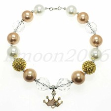 Fashion Women Cute Crown Pendant Chunky Beads Kids Gumball Bubblegum Necklace