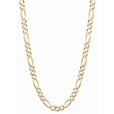 14k Solid Gold White Pave Figaro Curb Link Men's Chain/Necklace 26