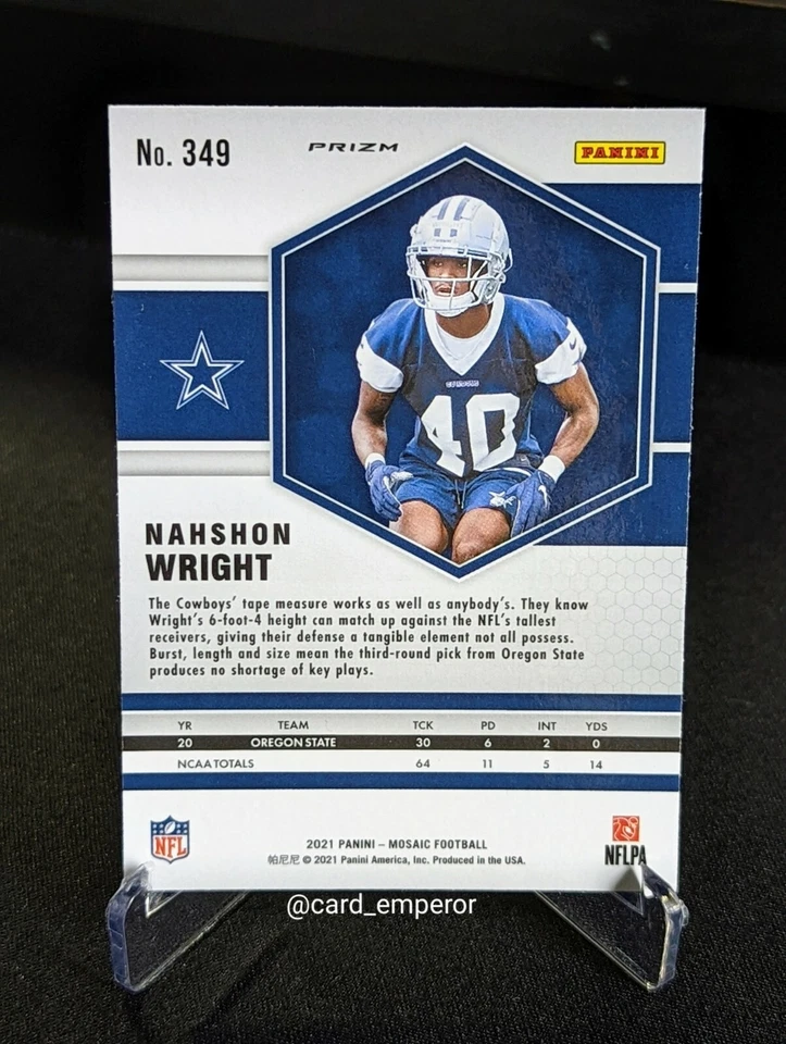 2021 Panini Mosaic Nahshon Wright Green Prizm Rookie Card RC #349 Dallas Cowboys - Image 2 of 2