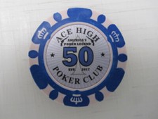 $50 ACE HIGH Poker Club Chip Pistol Design + FREE Mystery Las Vegas Bonus Chip