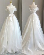 Elegant White Ivory Wedding Dresses with Bow A Line Sleeveless Bridal Gowns