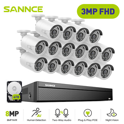 SANNCE 16CH 4K NVR HD 3MP PoE Security Camera System Two Way Audio AI Detection