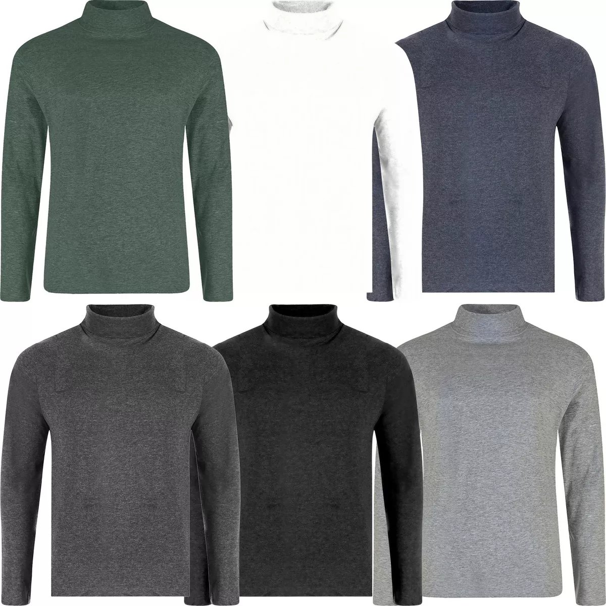 Mens Long Sleeve Cotton Top Roll Polo Turtle Neck T Shirt Jumper