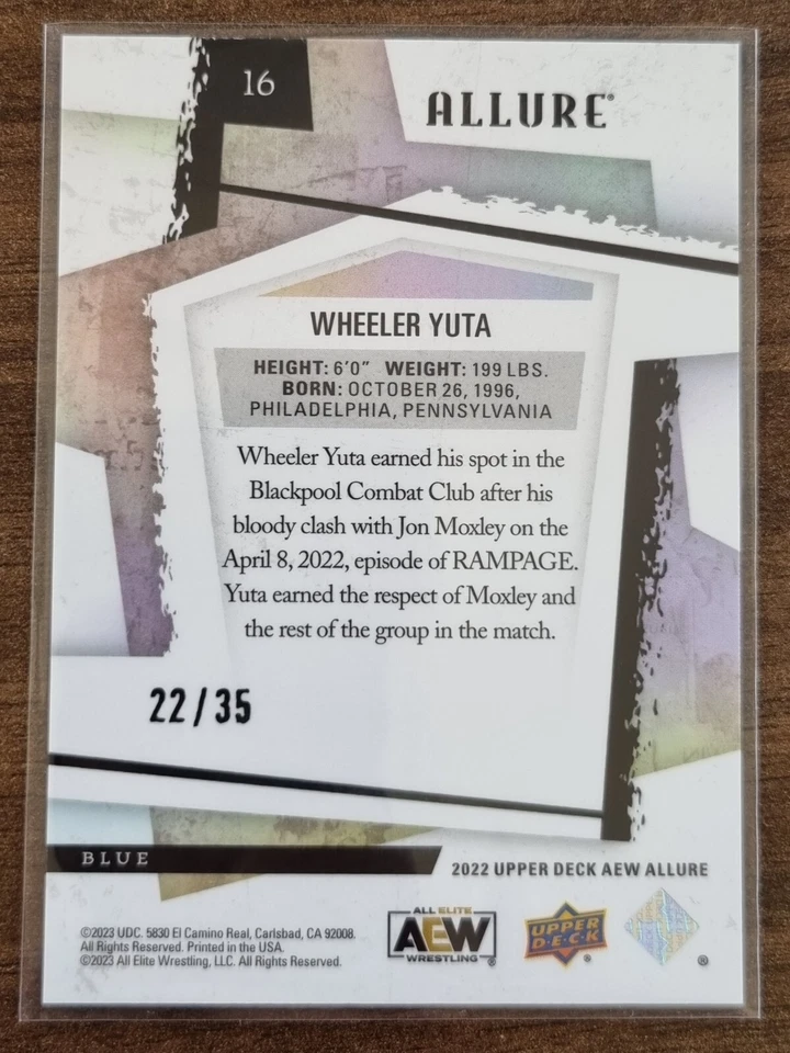 2022 AEW Wheeler Yuta BLUE /35 ALLURE Trading Card Upper Deck Mint #85740 - Image 2 of 2