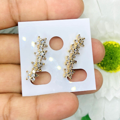 14k Gold Plated Flower Bar Earrings Star Ear Climber Earrings Aretes Trepado.#65