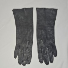 Vintage women's long grey leather unlined gloves. Made in Italy, Macy Associates