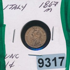 ITALY - 1  CENTIME -1867-M RED - AU-UNC - #9317