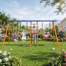 700lb 6in1 Swing Sets Heavy Duty Metal Stand Backyard w/Platform 3 Swings Seat