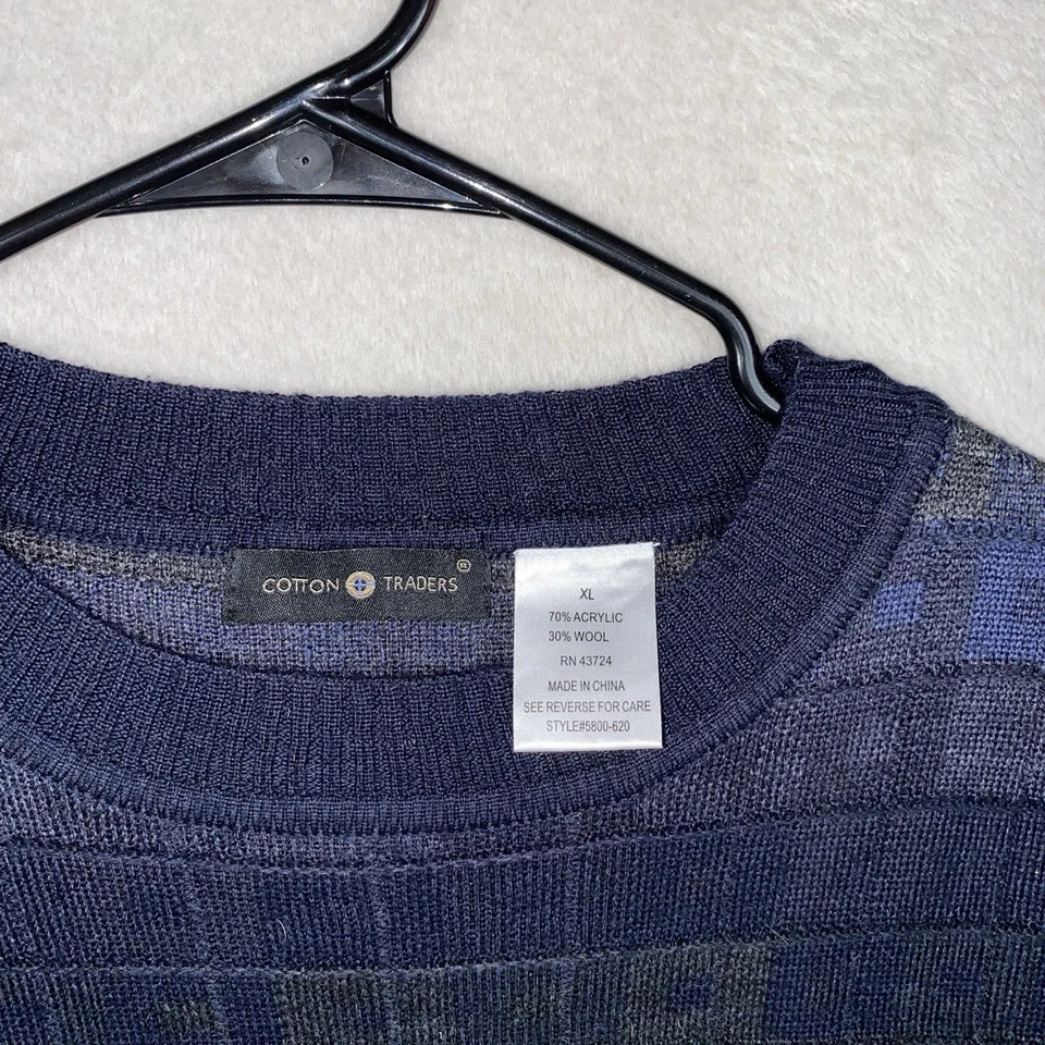 Vintage Cotton Trader Geometric Grandpa Sweater Men’s XL Knit Wool Blend USA 90s - Image 3 of 4