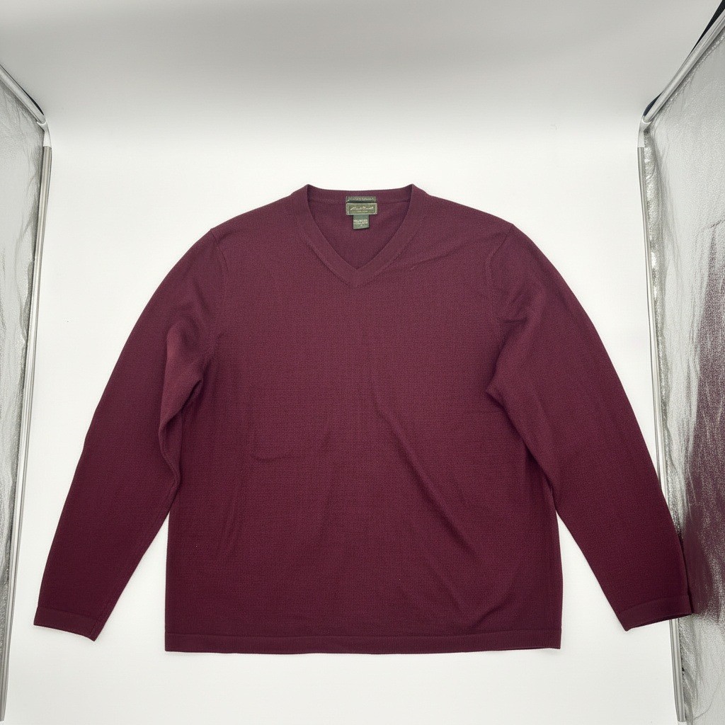 Eddie Bauer XL Burgundy Merino Wool Cotton Blend V-Neck Sweater Machine Wash