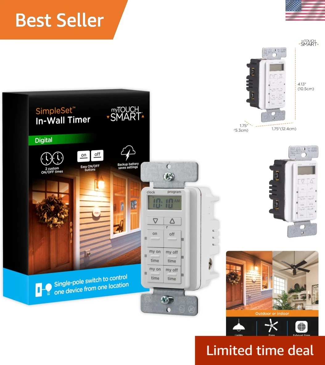 Elegant 4-Button In-Wall Digital Timer for Indoor/Outdoor Lighting Control