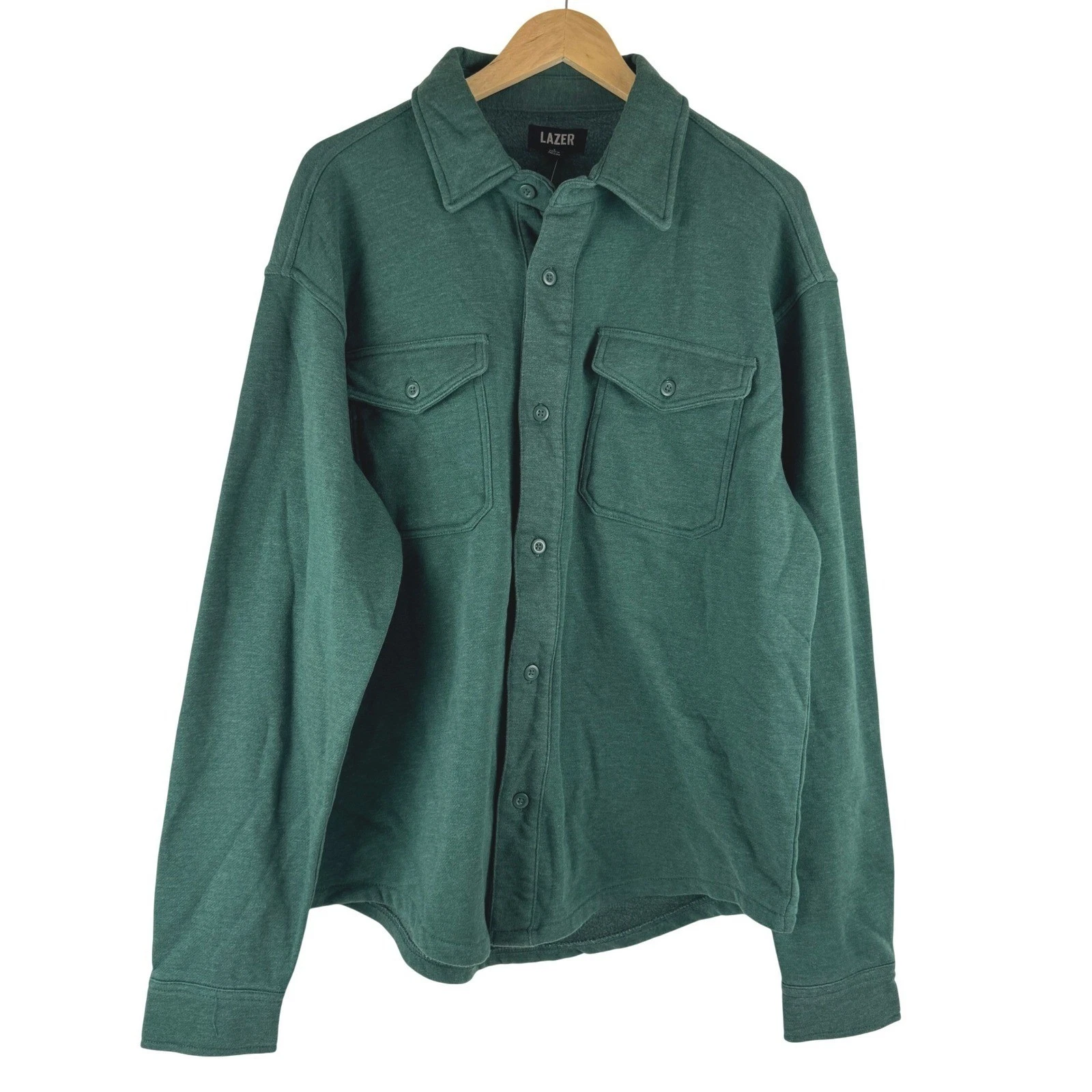 Lazer Mens Deep Emerald Green Fleece Shacket Button Front ML71219 New L image 2