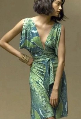 DVF Diane von Furstenberg Suron Python-Print Wrap Dress Size 12 $395 Ret Green
