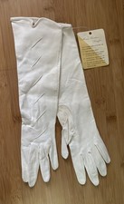 Vintage Ladie's Lauffer 1950s White Leather Gloves Long NWT Made In Spain Small