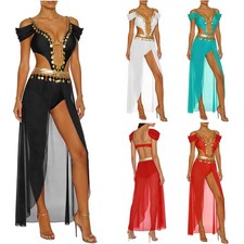 YiZYiF Women India Belly Dance Costume Sequin Tassel Cutout Open Front Bodysuit
