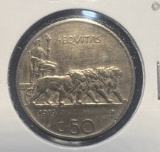 ITALY KINGDOM 50 CENTS 1919 LIRA ITALIANA KING VITTORIO EMANUELE III