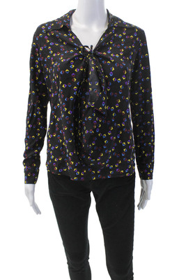 Derek Lam Womens Silk Geometric Print Long Sleeve Blouse Multicolor Size 0