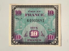 1944 France 10 Franc Allied Military Currency Note WWII Era – Excellent Print