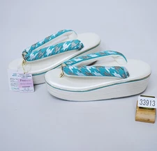 Sandals, heel height, 3-core, 3-core, houndstooth, embroidered thong, one size