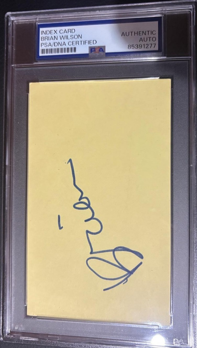 BRIAN WILSON SIGNED INDEX CARD PSA ENCAPSULATED PET SOUNDS SURFIN
