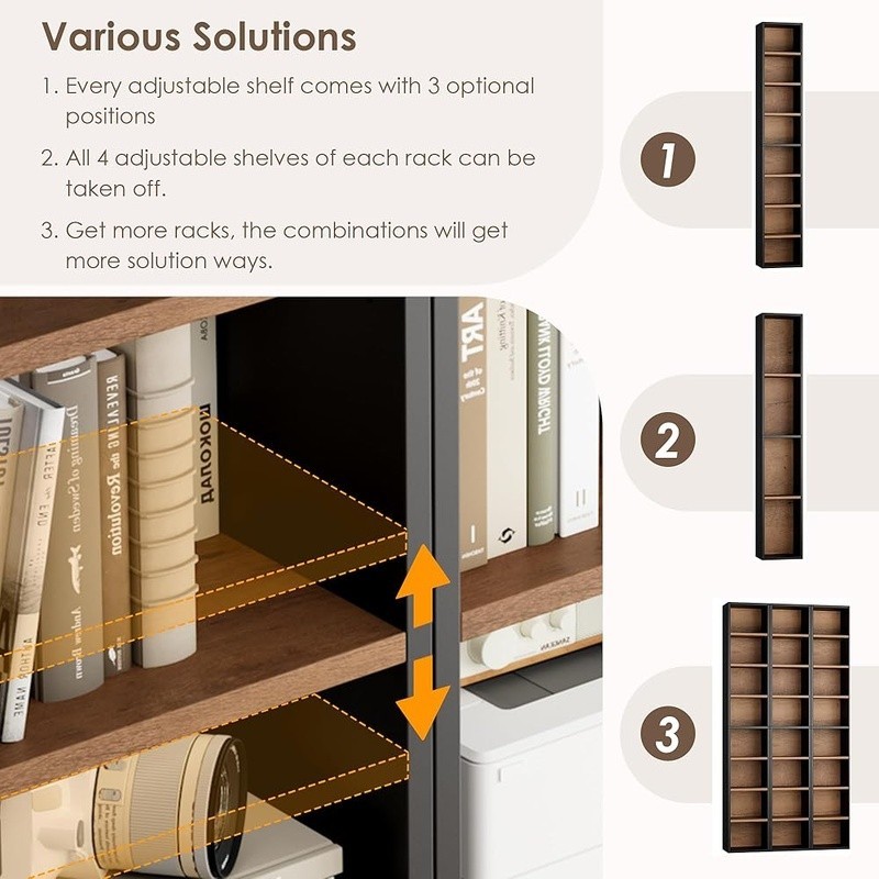 8-Tier Media Tower Rack CD DVD Slim Storage Cabinet with Adjustable Shelves