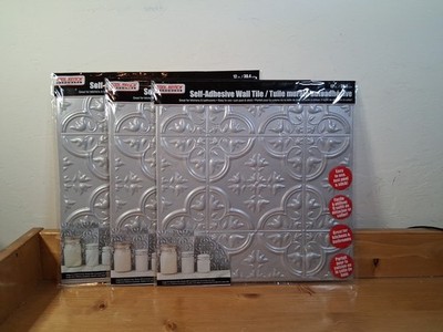 Self Adhesive Wall Tiles 12'' x 12'' sq. Tool Bench Hardware Tin Silver LOT 3 NEW