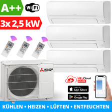 Mitsubishi Klimaanlage Multisplit 3x 2,5kW HR25VFK2 + MXZ-3HA50VF Klima mit WLAN