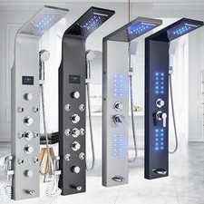 LED Colonna Pannello Doccia idromassaggio Set Acciaio Nero Oro Doccetta Cascata